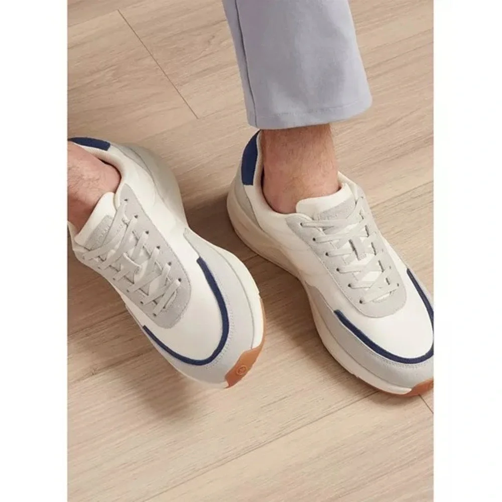 Men's Peter Millar Journeyman Sneakers Ivory Navy Blue MF25EF3 New Size 9.5